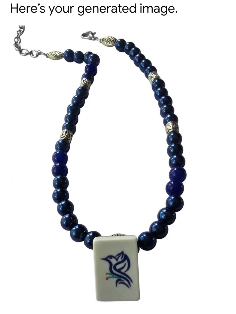 MAHJONG LOVERS NEW ROYALTY BLUE BEADED "BAM"MAHJONG TILE16"/21" NECKLACE